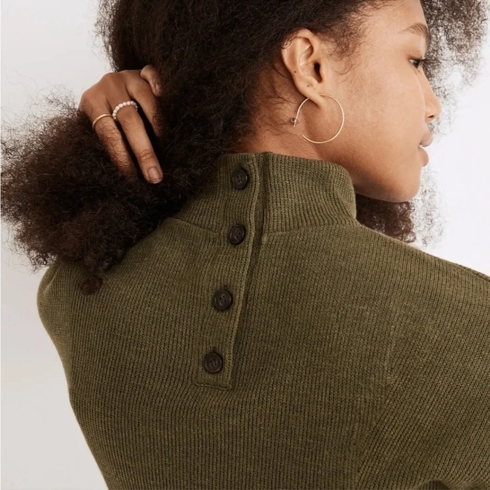 Madewell Mockneck Button-Back Top Sweater NWT In Loden Green Size Small